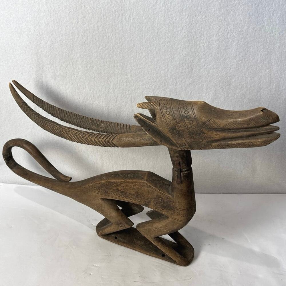 Bamana Chi Wara Headdress Mali African Carved Wood Antelope Vintage 25” Long